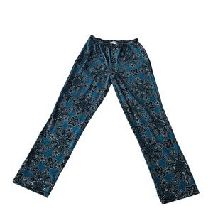 Vintage 90s Blue Black Medallion Paisley Elastic Waist Knit Pants Size S